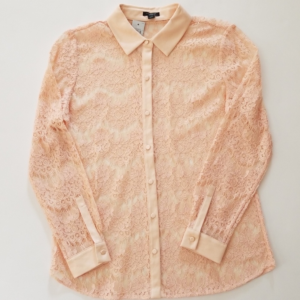 AT Pink Lace Top w/Faux Lthr Trim, MP